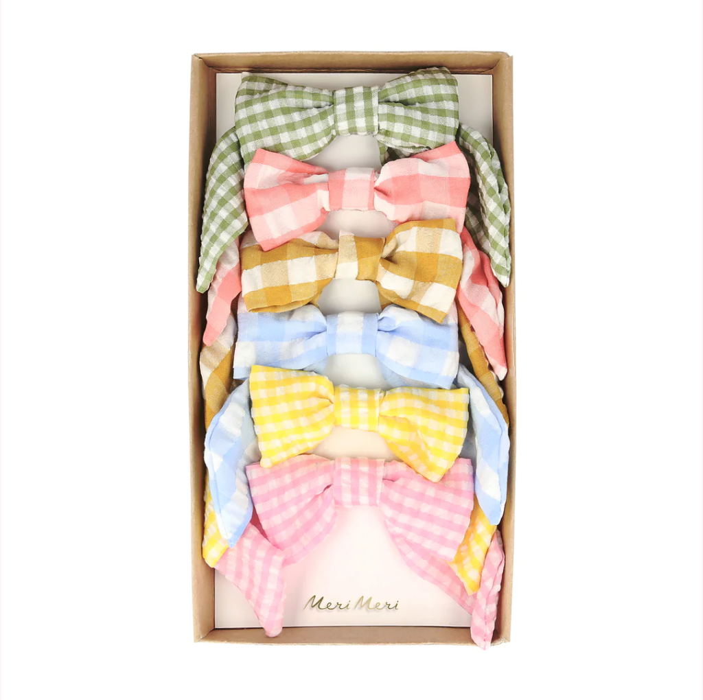 Gingham Hair Bows (x 6)